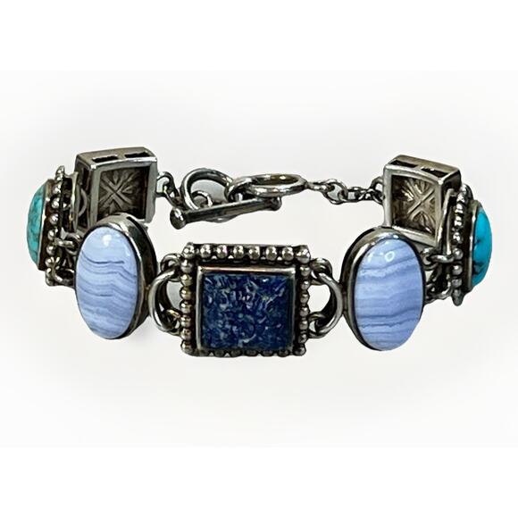 Whitney Kelly Sterling Silver Multi Gemstone Turquoise Lapis MOP Bracelet- 51.8g - Picture 2 of 16
